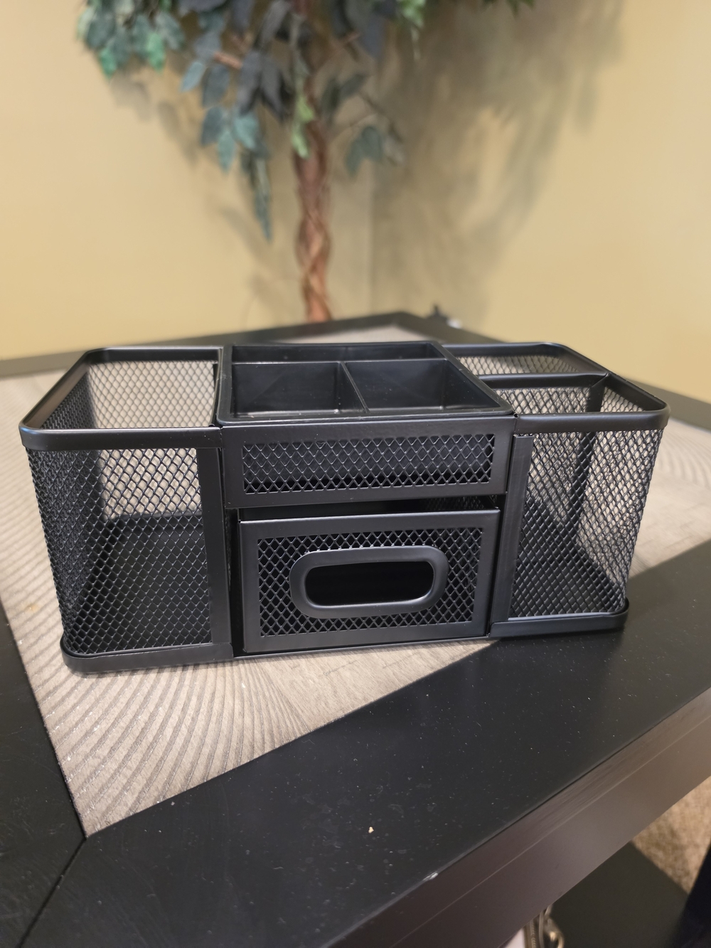 Black Mesh Desk Organizer Caddy with Drawer - Home Storage & Organization